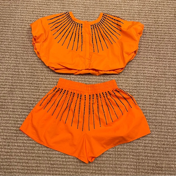 Queen of Sparkles Orange Cotton Bubble Top with Navy Burst Small - Picture 8 of 8